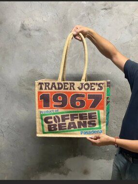 NWT - Trader Joe's 1967 Product of Pasadena Coffee Beans Jute Grocery Tote